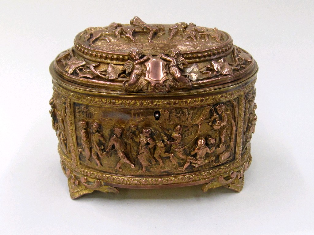 Appraisal: Gilt metal table casket decorated with scenes of th Century