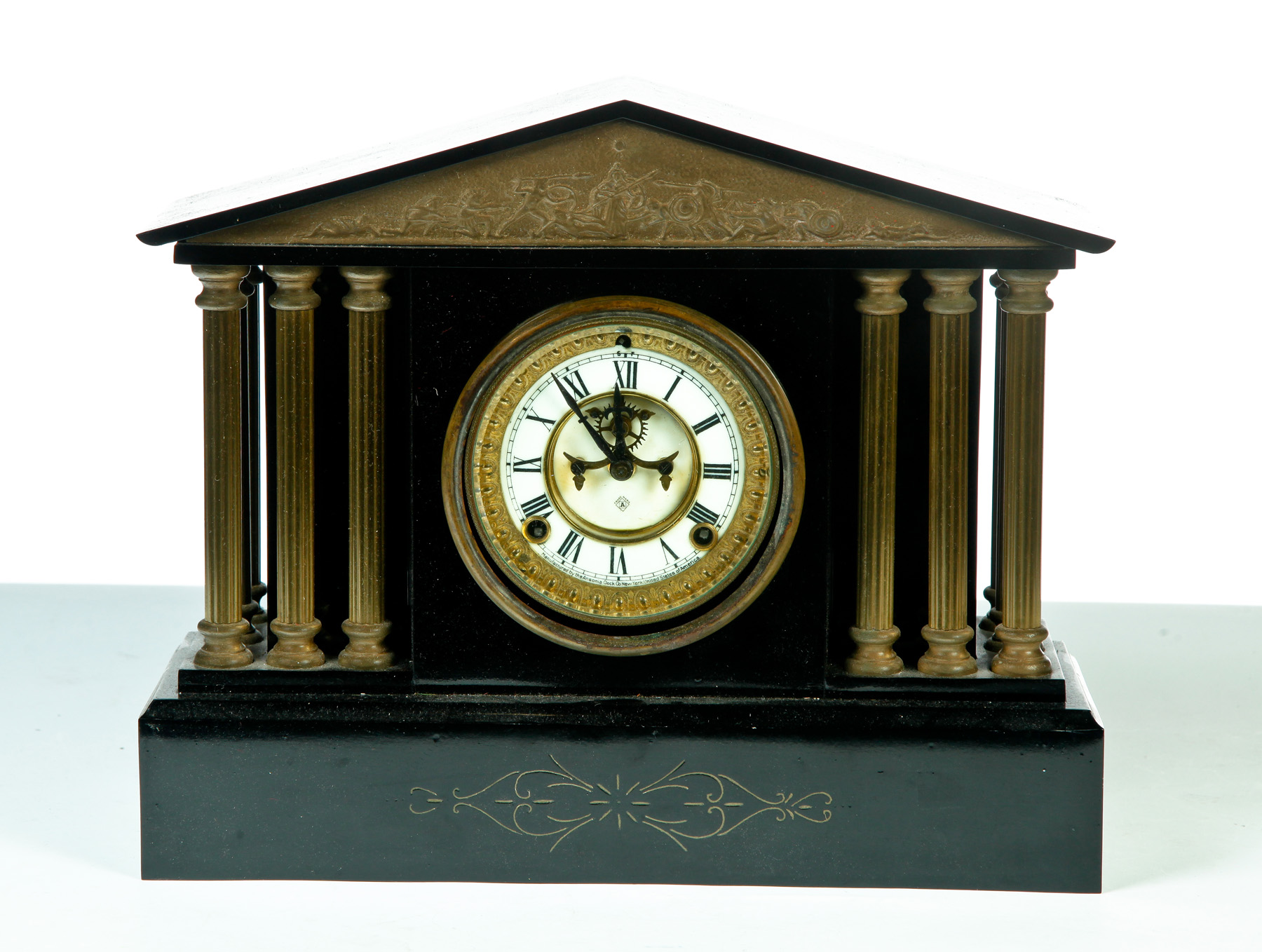 Appraisal: ANSONIA PORTICO CAST IRON MANTEL CLOCK American th quarter- th