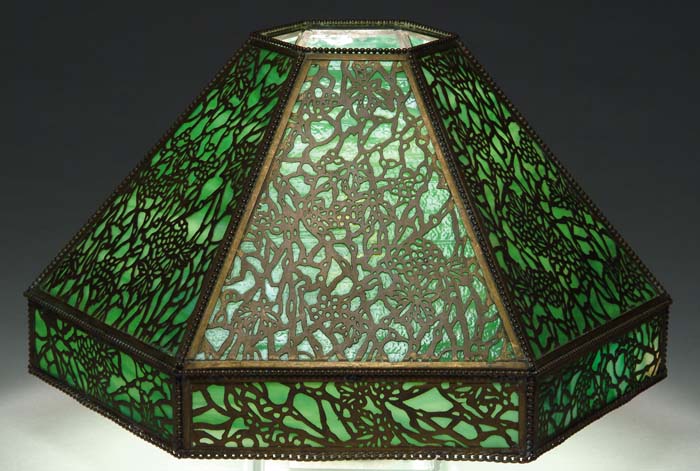 Appraisal: METAL OVERLAY LAMP SHADE Fine metal and glass lamp shade