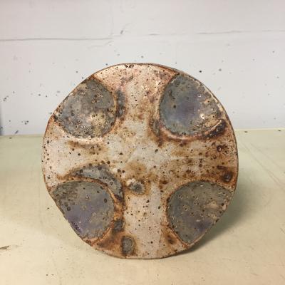 Appraisal: Alan Wallwork - A stoneware vessel of disc form textured