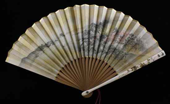 Appraisal: A Japanese painted silk leaf fan early th century with