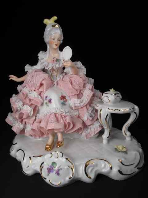 Appraisal: Dresden porcelain figure of a woman with mirror Perfect condition