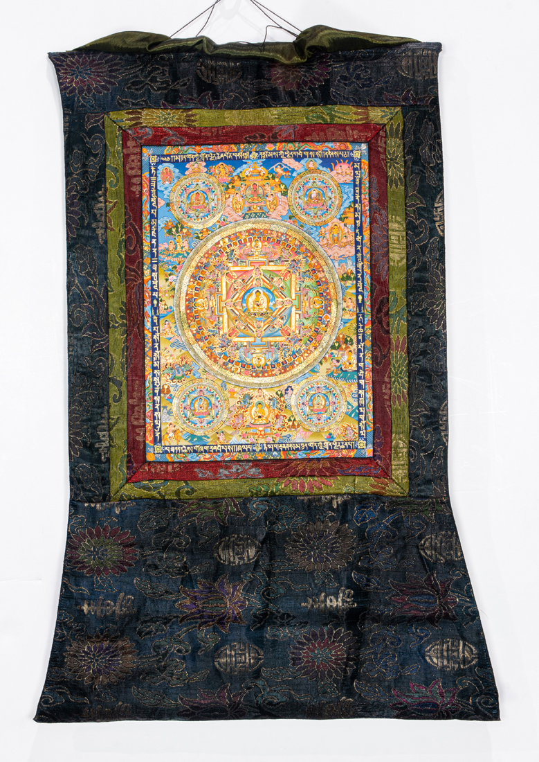 Appraisal: TIBETAN THANGKA MANDALA Tibetan thangka mandala mounted in silk brocade