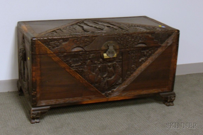 Appraisal: Asian Export Carved Hardwood Storage Box lg in