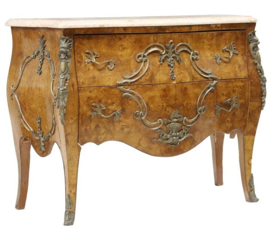 Appraisal: Louis XV style burled walnut commode th c having shaped