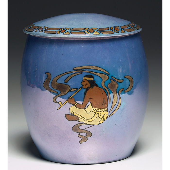 Appraisal: Limoges tobacco jar painted Native American in gold and black