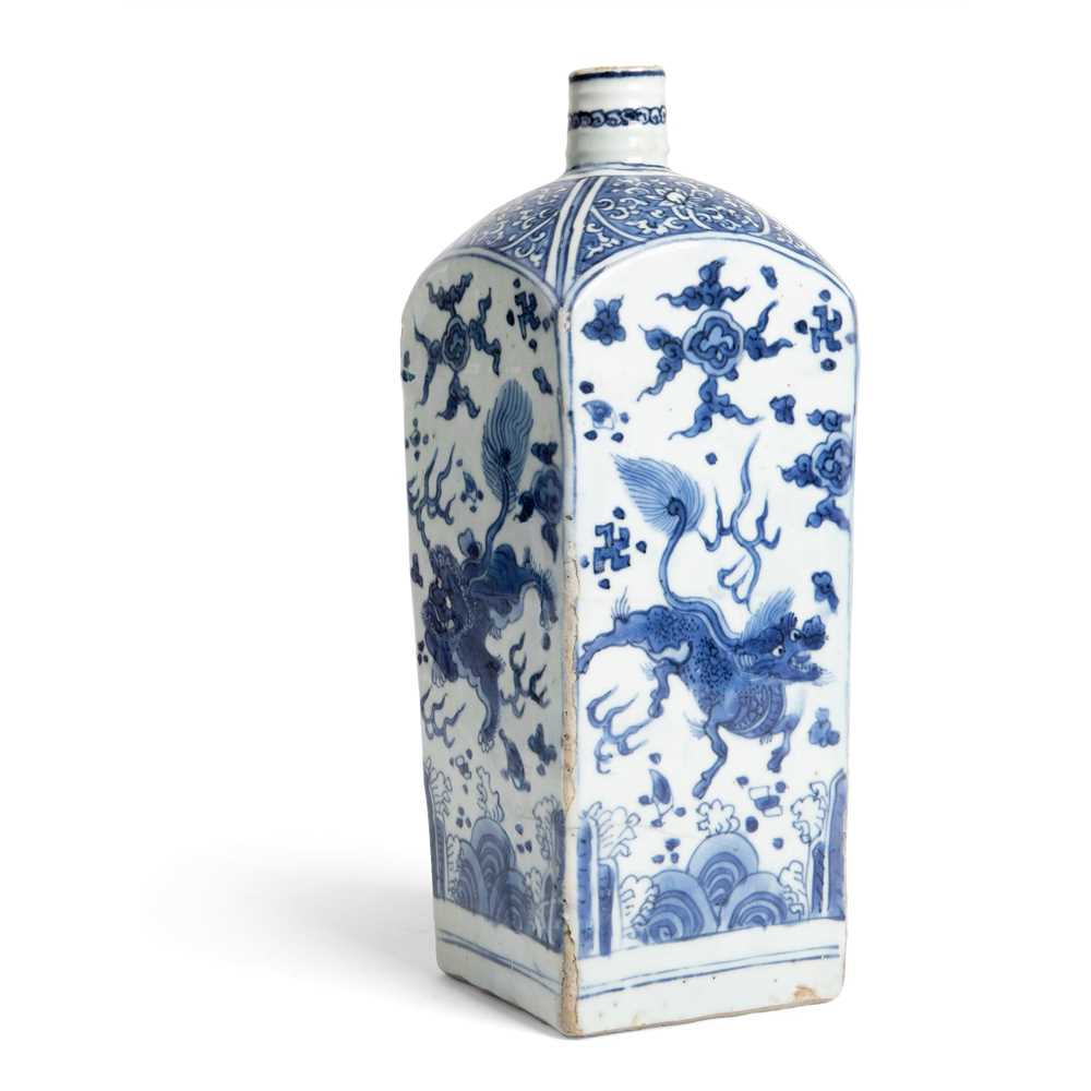 Appraisal: BLUE AND WHITE SQUARE BOTTLE VASE QING DYNASTY KANGXI PERIOD