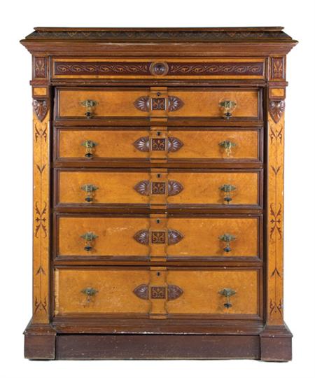 Appraisal: American Renaissance Revival Marquetry Inlaid Mahogany and Maple Chest of