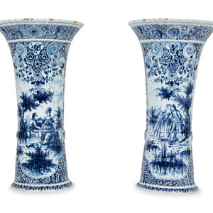 Appraisal: A Pair of Dutch Delft Trumpet-Form Fluted Vases TH TH