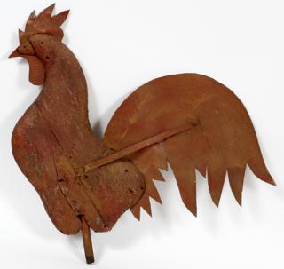 Appraisal: PAINTED WOOD METAL ROOSTER WEATHERVANE PRIMITIVE STYLE PAINTED WOOD METAL