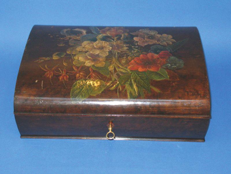 Appraisal: A VICTORIAN DOME TOPPED SEWING BOX with all over painted