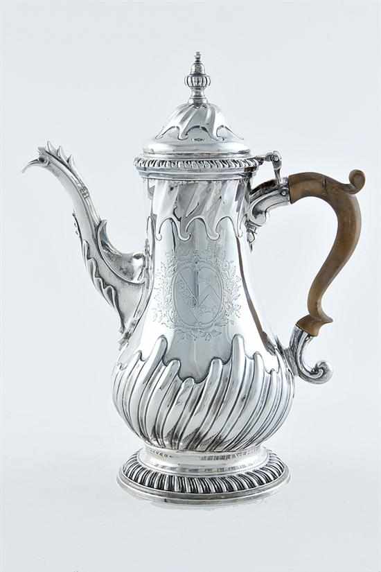 Appraisal: George III sterling coffeepot London dated baluster form chased with