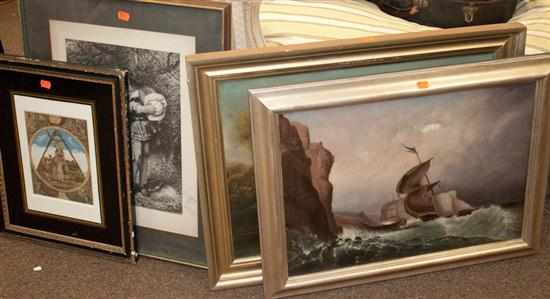 Appraisal: Coastal Fort oil on canvas framed Ship in Stormy Sea