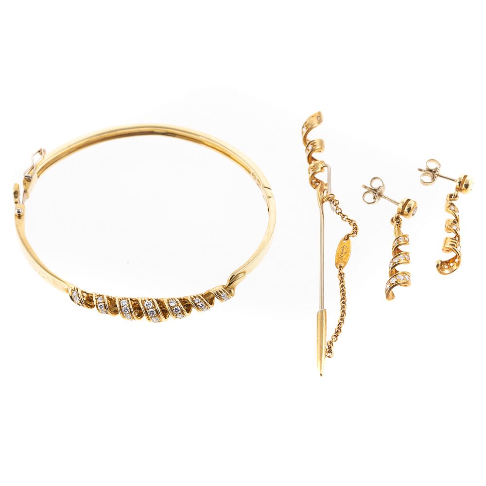 Appraisal: A Matching Diamond Bracelet Earrings Stickpin K yellow gold bracelet