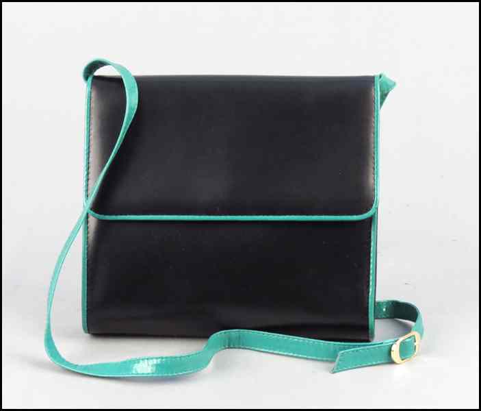 Appraisal: SALVATORE FERRAGAMO BLACK AND GREEN LEATHER SHOULDER BAG '' x