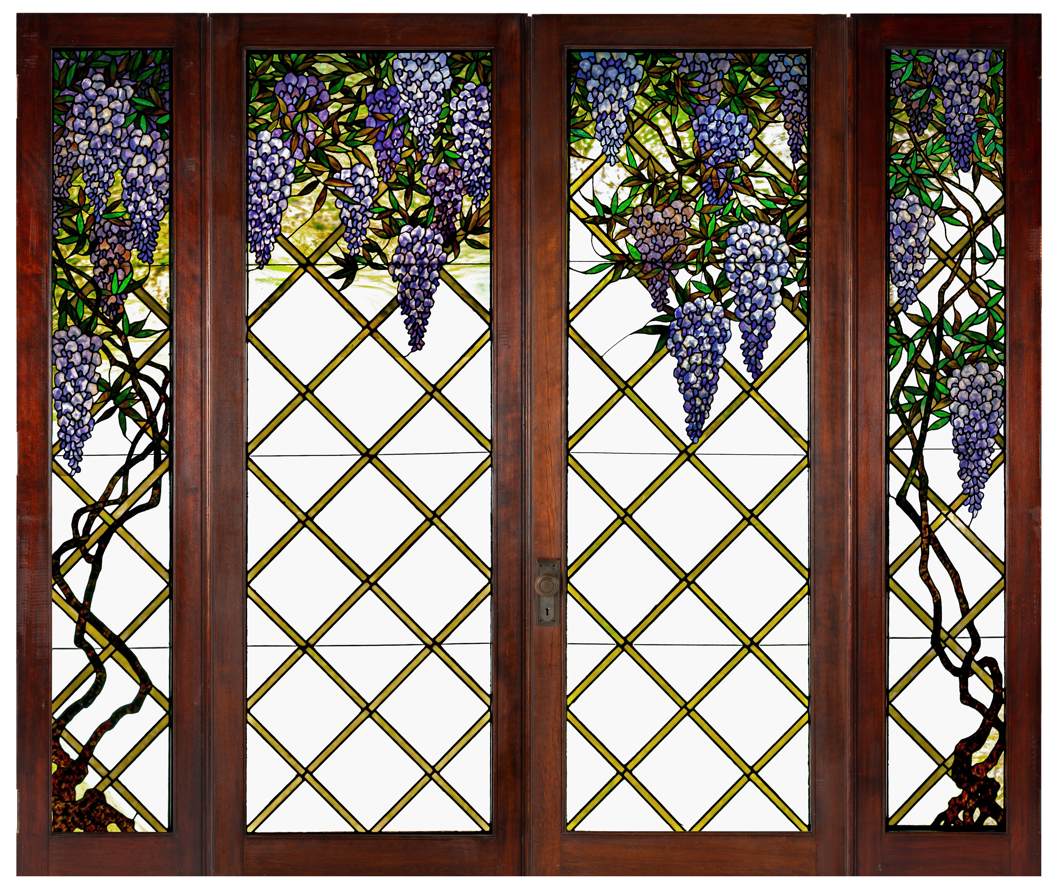 Appraisal: ATTR TIFFANY STUDIOS NEW YORK WISTERIA TRELLIS DOORS circa Mahogany