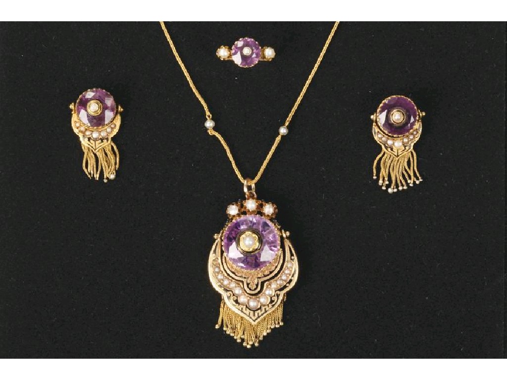 Appraisal: A VICTORIAN AMETHYST AND SEED PEARL DEMI-PARURE the necklace set