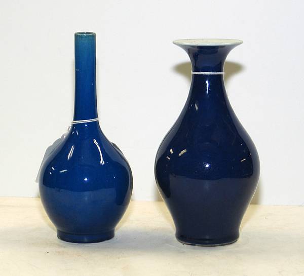 Appraisal: Two blue glazed porcelain vases th th Century The first