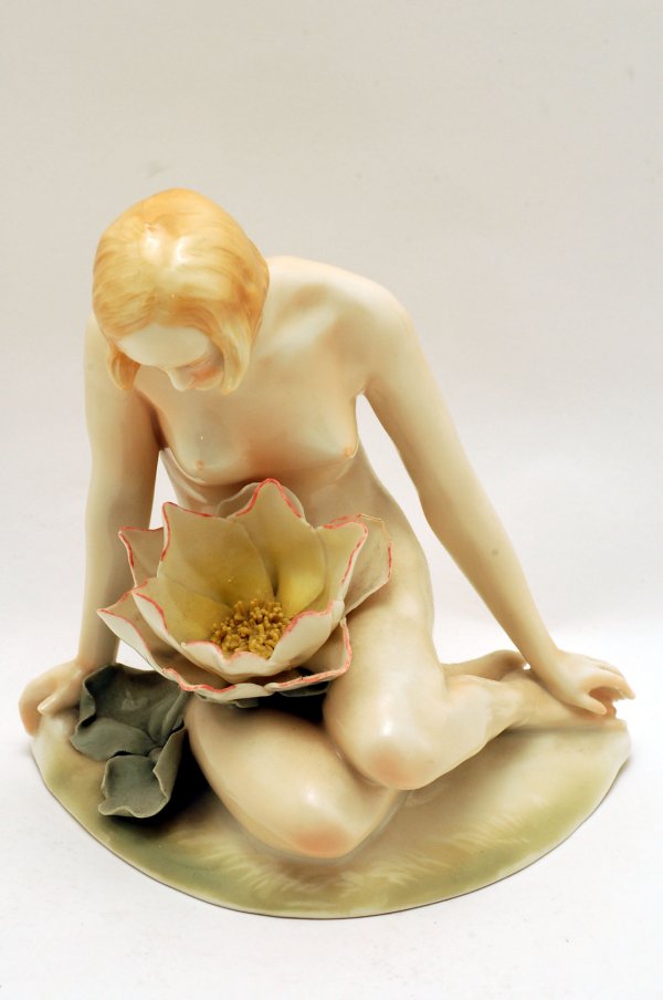 Appraisal: Art Nouveau figurine of nude with waterlily marked rear base