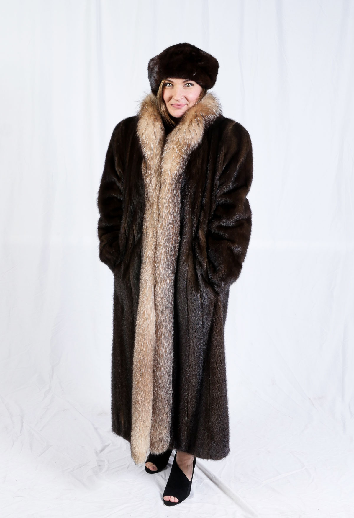 Appraisal: LUXURIOUS MINK COAT WITH FOX TRIM MINK HAT Luxe dark