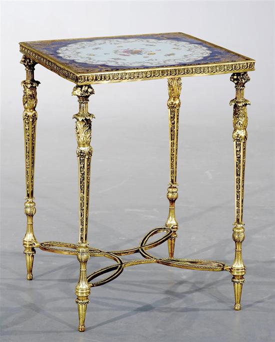 Appraisal: Continental porcelain and bronze occasional table square form with Sevres