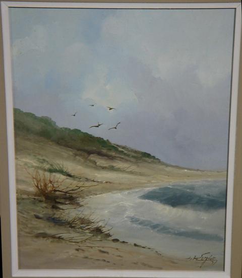 Appraisal: Kugler acrylic on masonite seagulls over sand dunes x Estimate