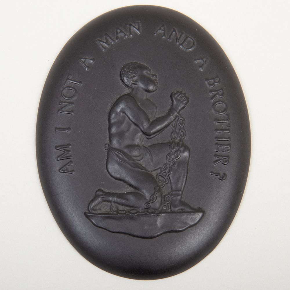 Appraisal: Wedgwood Black Basalt Slave Medallion Gilt printed mark impressed mark