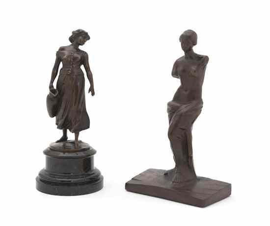 Appraisal: Two Continental Bronze Figures comprising a maiden holding a water