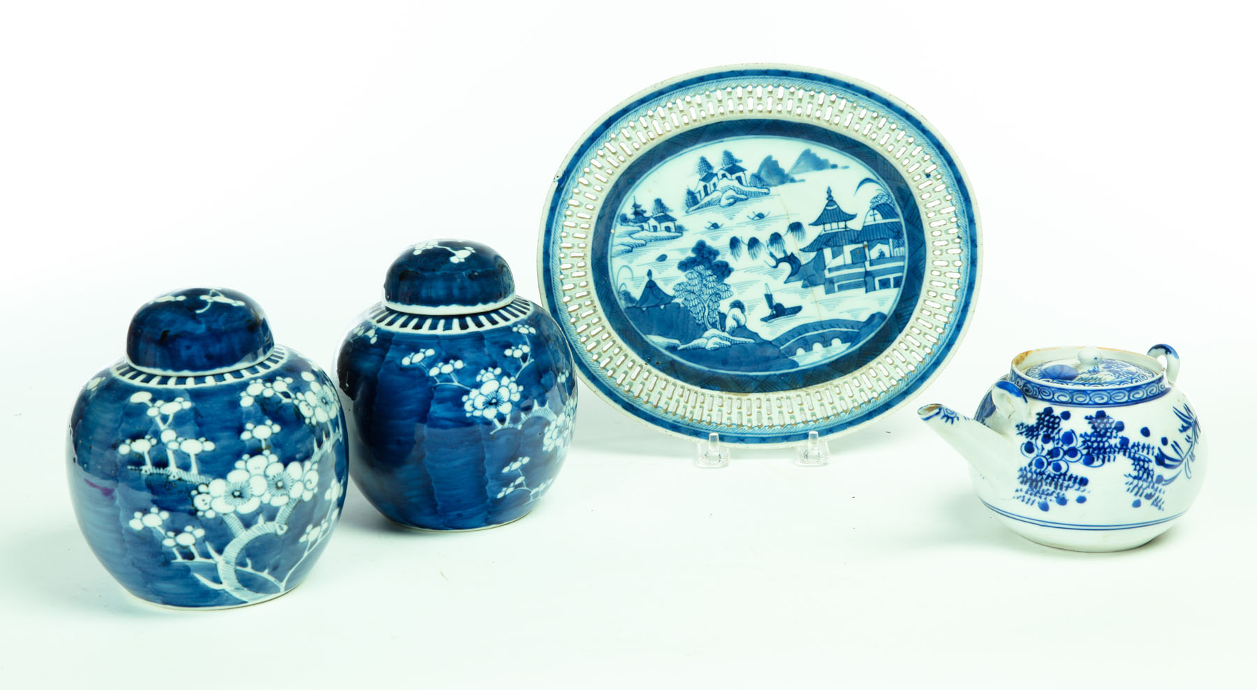 Appraisal: FOUR BLUE AND WHITE CERAMIC PIECES China th century Pair