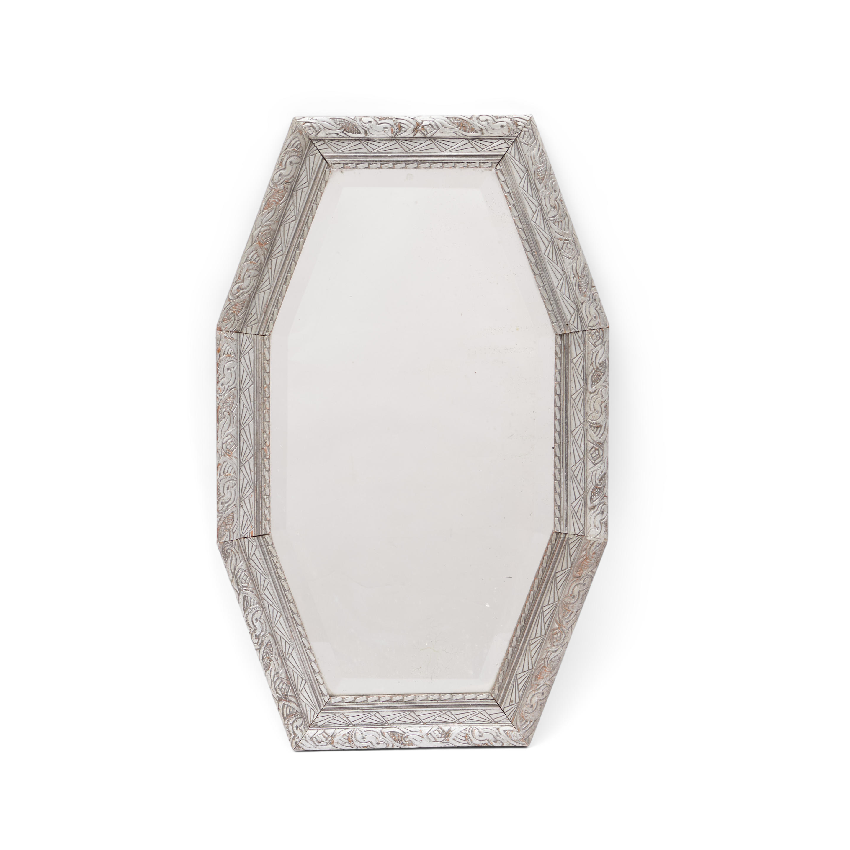 Appraisal: Art Deco-style Carved and Painted Octagonal Mirror the frame painted