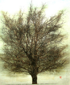 Appraisal: Joichi Hoshi Japanese Contemporary School - - Tree Black woodblock