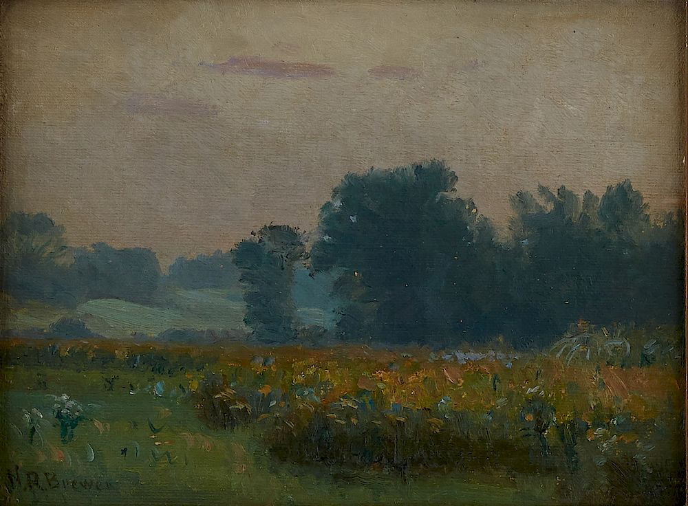 Appraisal: Nicholas R Brewer Landscape Oil on Canvas-Laid Board Nicholas R