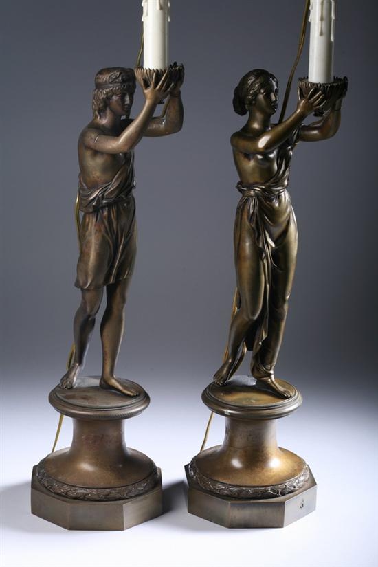 Appraisal: PAIR FRENCH BRONZE CLASSICAL FIGURES late th century unsigned Of