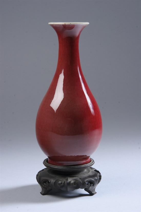 Appraisal: CHINESE COPPER RED PORCELAIN VASE th century Pear shape with