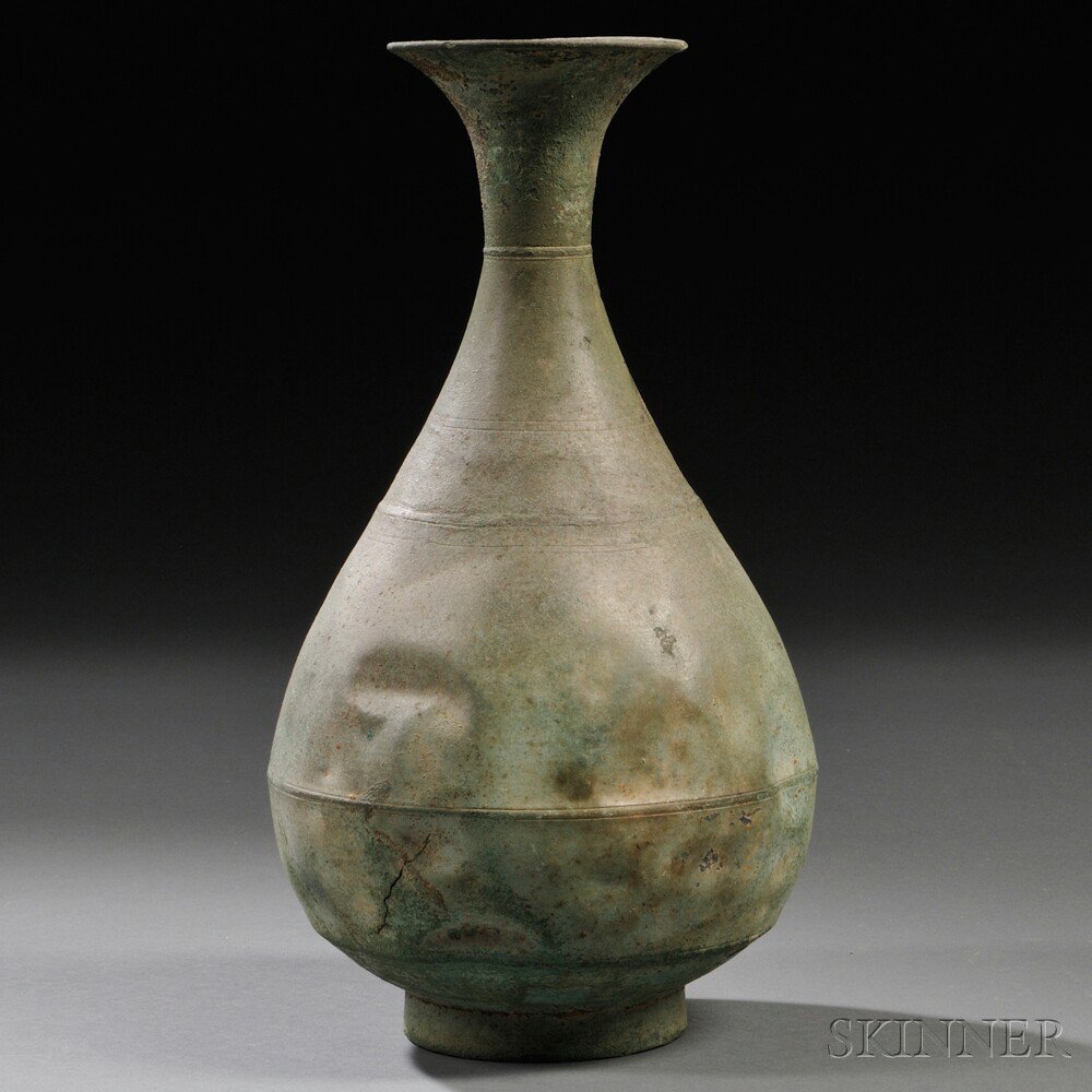 Appraisal: Bronze Pear-shaped Bottle Korea possibly Goryeo period with trumpet-shape mouth