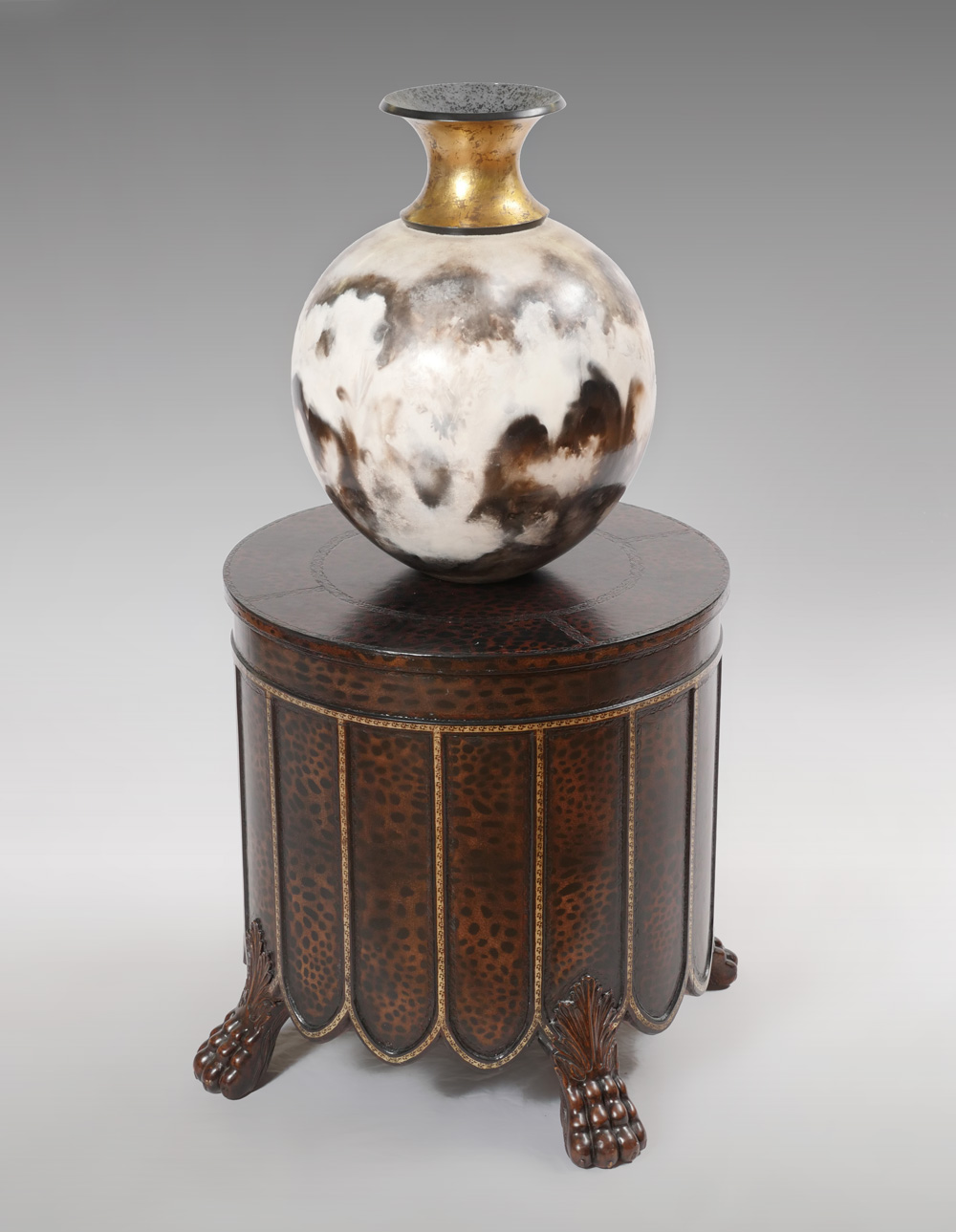 Appraisal: MAITLAND-SMITH FAUX LEOPARD SKIN TABLE MODERN VASE Comprising - Maitland