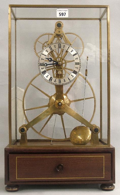 Appraisal: Contemporary single fusee great wheel skeleton clock the silvered chapter