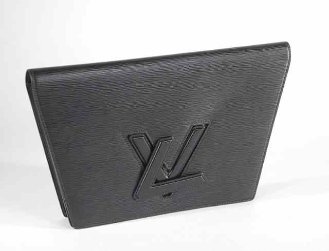 Appraisal: LOUIS VUITTON BLACK EPI LEATHER TRAPEZOIDAL CLUTCH PURSE fold over