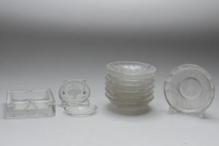 Appraisal: Etched Frosted Crystal Glass Group of Pieces Etched frosted crystal