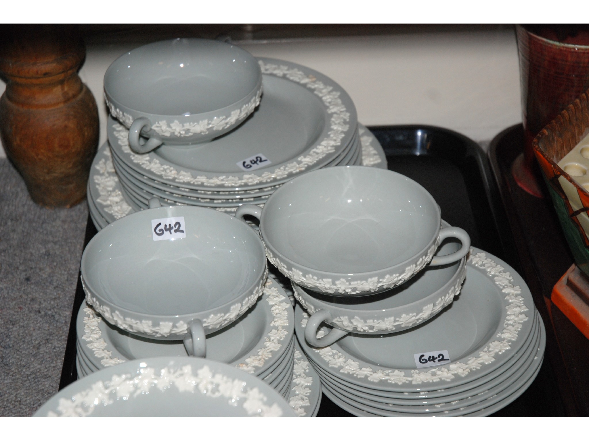 Appraisal: Wedgwood 'Embossed Queen's Ware' dinner service comprising platters soup coupes