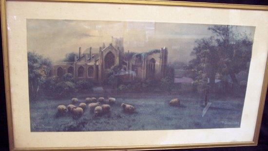 Appraisal: Elmer KeeneMelrose Abbey with sheep in the foreground signedwatercolour cm