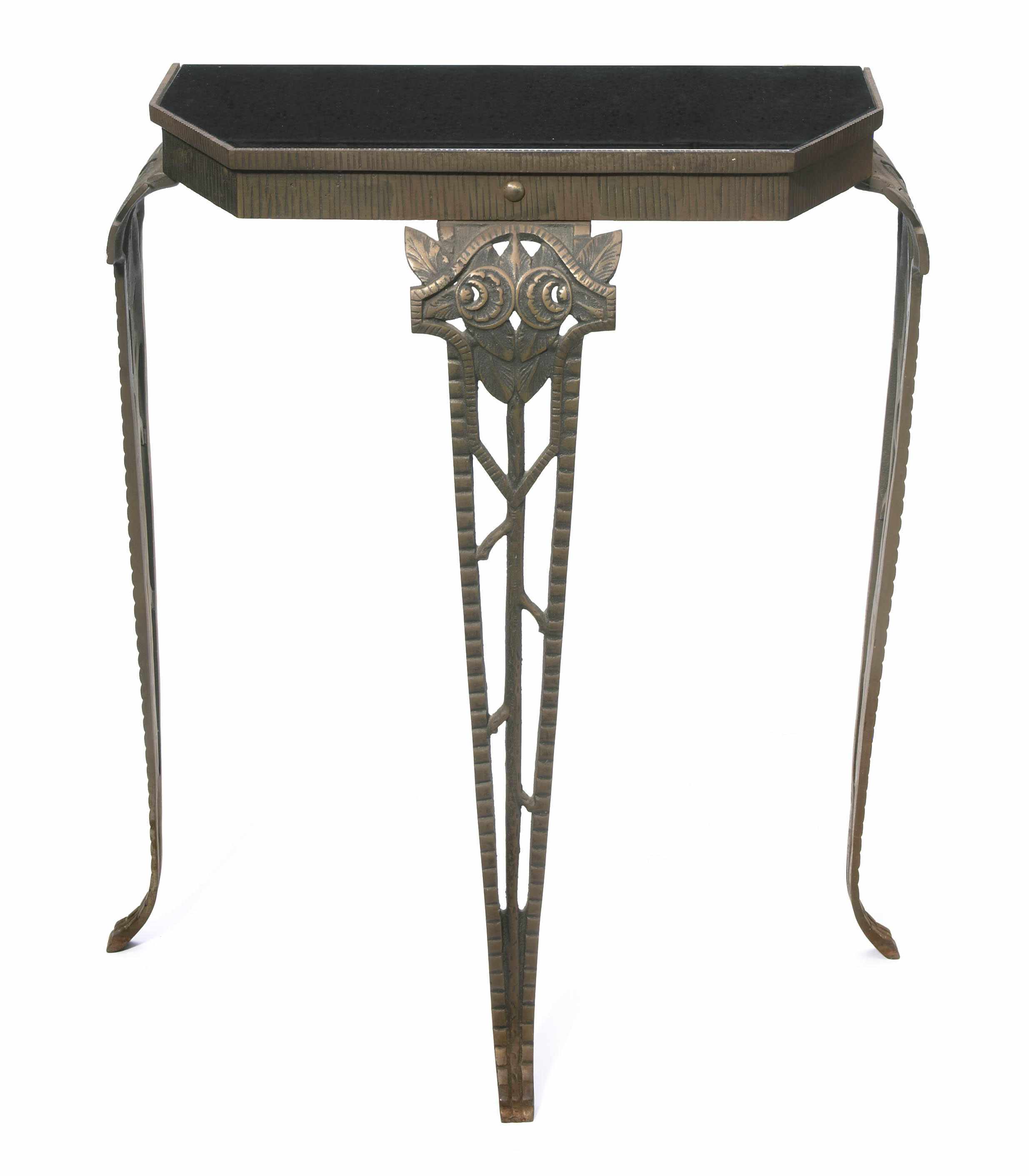 Appraisal: A French Art Deco wrought iron and glass console table