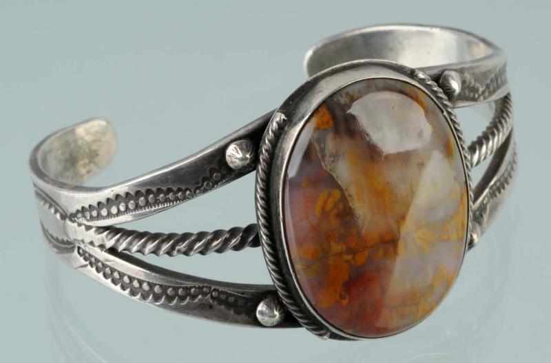 Appraisal: Native American Indian Silver Bracelet Description With turquoise red and