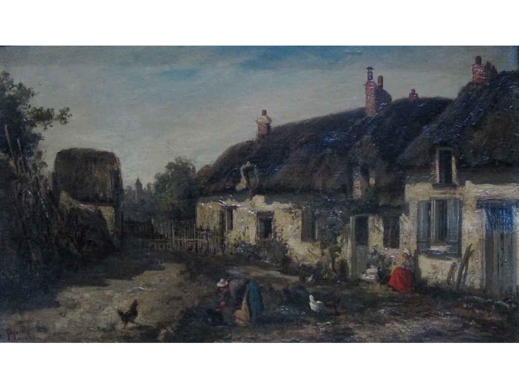 Appraisal: P COCHRAN TH CENTURY FARMYARD WITH FIGURES AND CHILDREN Oil