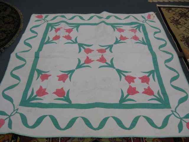 Appraisal: Antique Handmade Quilt tulip decor '' square