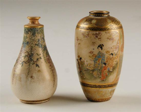 Appraisal: Two Tiny Satsuma Kutani Porcelain Vases one a pear shape