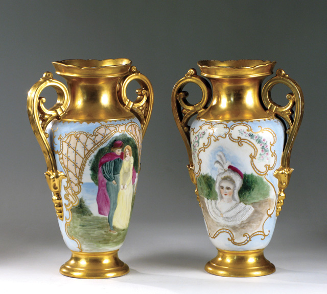 Appraisal: PAIR OF OLD PARIS PORCELAIN PORTRAIT VASES or as the