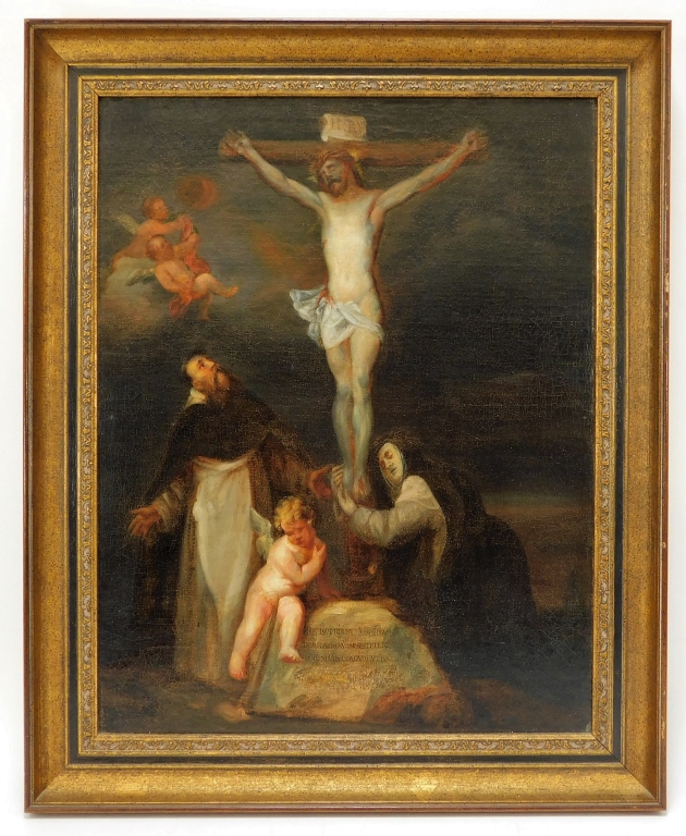 Appraisal: FOLLOWER OF ANTHONY VAN DYCK CRUCIFIXTION PAINTING Belgium th Century