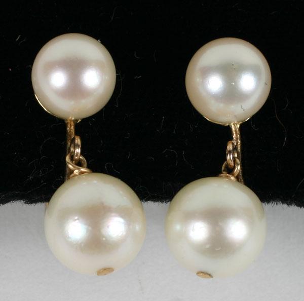 Appraisal: Gold K mm Cultured Pearl Dangle Earrings g