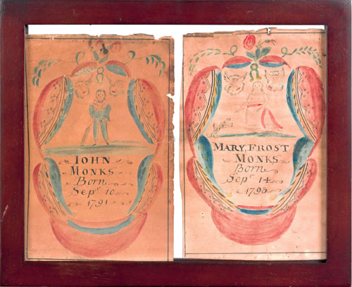 Appraisal: Pair of Pennsylvania watercolor and ink on paper bookplates for